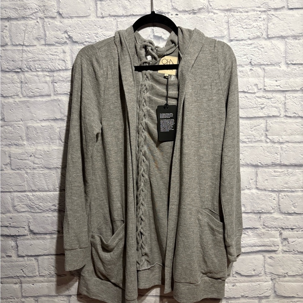 New Chaser Gray Hooded Cardigan Medium